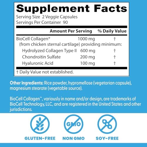 Doctor's Best Hyaluronic Acid with Chondroitin Sulfate, Featuring BioCell Collagen, Non-GMO, Gluten Free, Soy Free, Joint Support, 180 Count (Pack of 1)