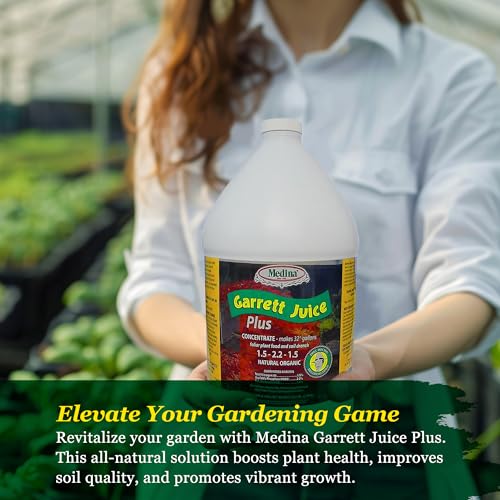Medina Garrett Juice Plus Liquid Fertilizer, Houseplants & Garden - 1 Qt | Foliar Spray & Soil Drench | Vegetables, Flowers, Lawns & Trees | Seaweed & Fish Hydrolysate | Feed Every 1-2 Weeks
