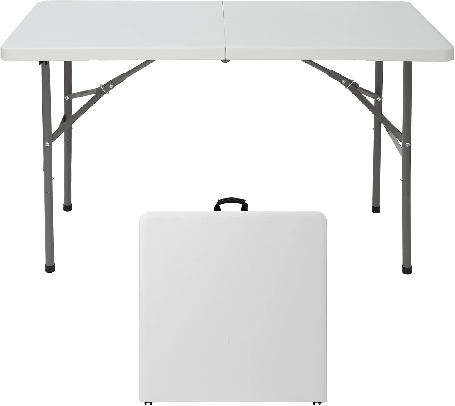 ZenStyle 6 ft Indoor Outdoor Heavy Duty Plastic Folding Table Portable Picnic Table Fold-in-Half Utility Table w/Handle and Steel Legs for Camping