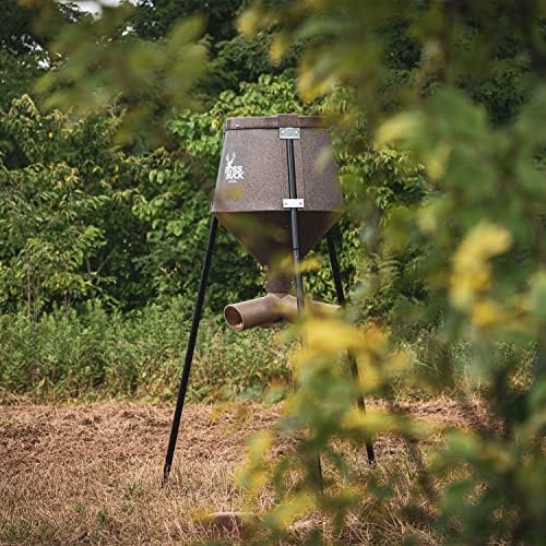 BOSS BUCK 350 LB Deer Feeder/Hunting Durable Lightweight Plastic UV Protected Windproof Waterproof Gravity Feed with Protein 3 Feed Tubes Head, Multi-Piece Round Legs | Protein 3 feed tubes head, Multi-Piece round legs