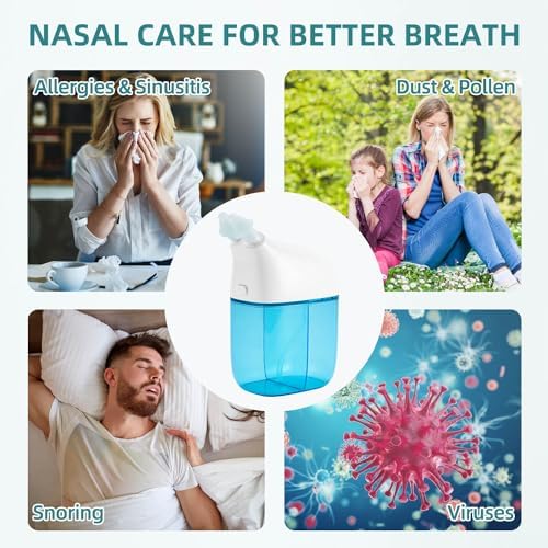Nasal Irrigation System with 30 Saline Packets, Sinus Rinse Machine, Nose Sinus Cleaner Machine with Water Tank & Waste Collection Tank - Blue
