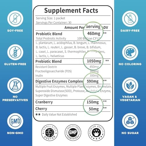 ZEBORA Probiotic Powder for Women & Men, 100 Billion CFU, 30 Packets