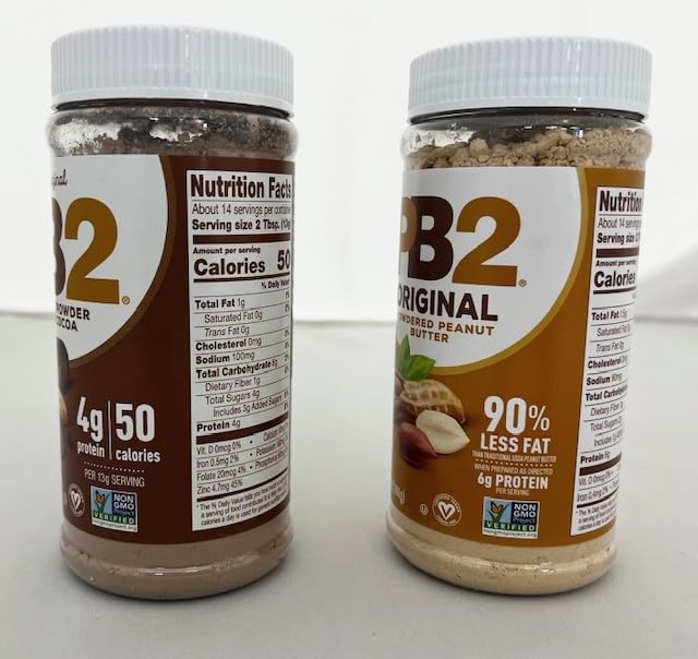 PB2 Powdered Peanut Butter Bundle, Keto Diet, Gluten Free, Mix in Protein Shakes & Smoothies, Low Carb, Original Peanut Butter & Peanut Butter Cocoa Flavors (2 Jars - 6.5 Oz Each)