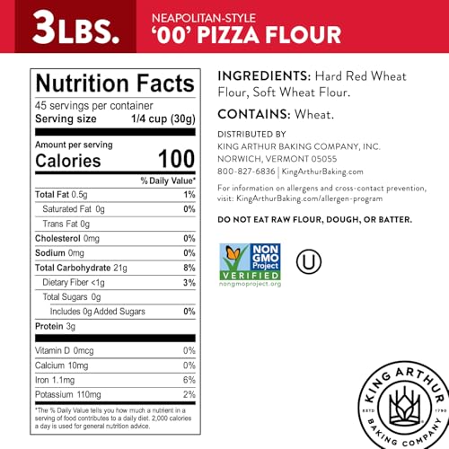 King Arthur 00 Pizza Flour, Non-GMO Project Verified, 100% American Grown Wheat, 3 lb Bag
