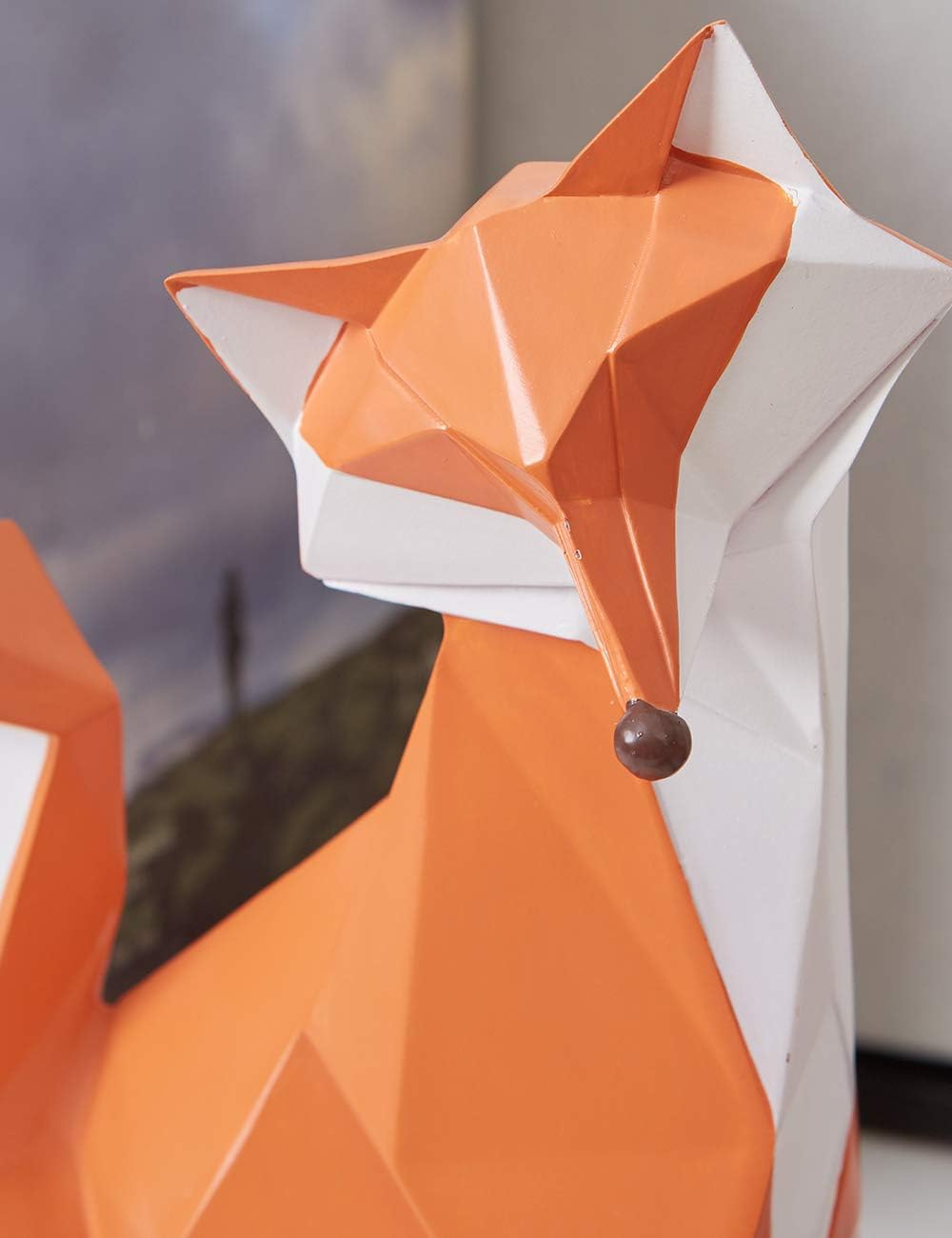 HAUCOZE Fox Statue Figurine Animal Sculpture Modern Home Decor 8.3 Inch | Orange Resin Geometric Art Birthday Holiday Gift Handmade Ornament for