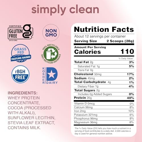 Simply tera's Pure Whey Protein Powder, Dark Chocolate, Clean Label - 12 Oz | Clean Whey Protein Powder, Made Without Artificial Sweeteners, Non-GMO, Kosher, rBGH-Free
