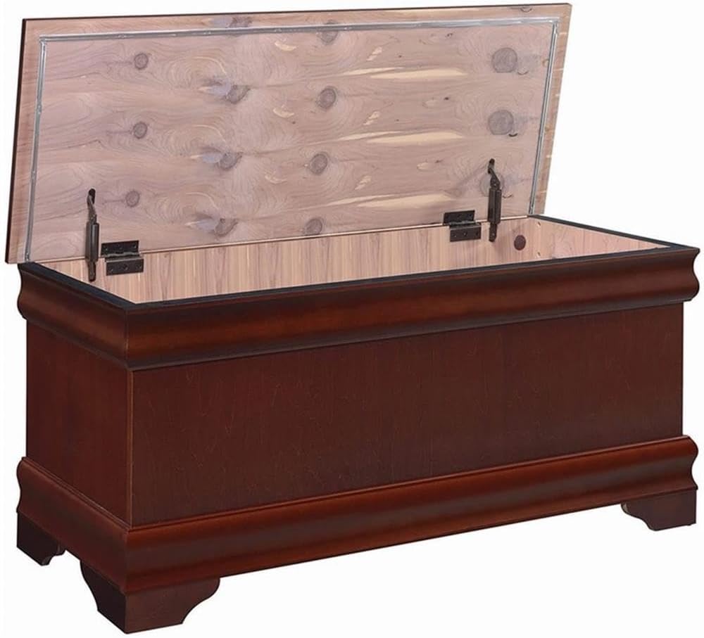 BOWERY HILL Traditional Wood Cedar Blanket Chest, Warm Brown Finish, 47" W x 17" D x 20" H, Cedar-Lined Interior, Solid Pattern