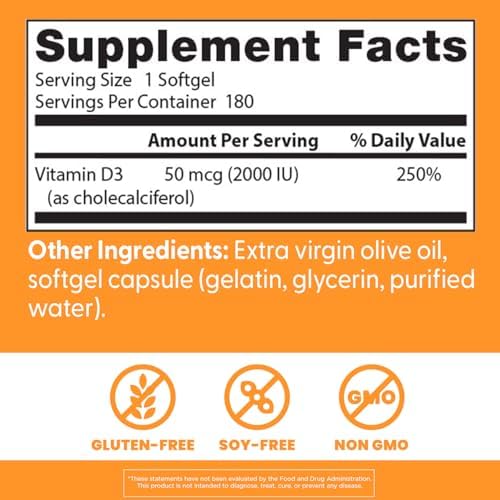 Doctor's Best Vitamin D3 2000 IU Softgels for Men & Women - Vitamin D Supplement for Immune System & Heart Health Support, 50 mcg per Serving, Vit D 3