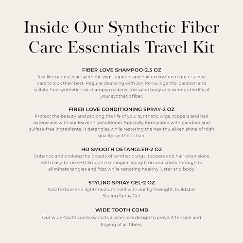 Jon Renau Synthetic Wig Care Travel Kit, 5-Piece Set - Wig Shampoo and Conditioner, Detangler Spray, Styling Gel, Wide Tooth Comb