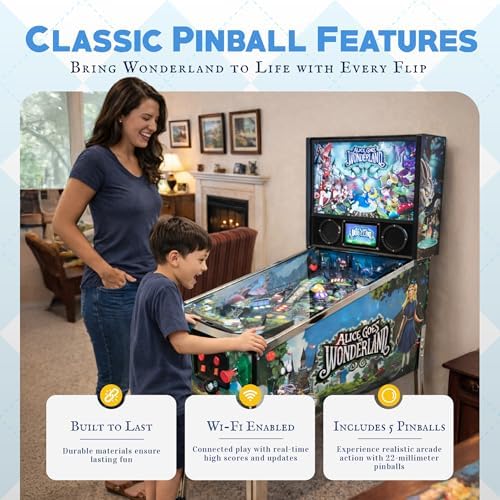 Alice Goes to Wonderland Pinball with LED Lighting | Home Pinball Machine with Real Flippers, Bumpers, Ramps & Multiball, Wi-Fi High Scores
