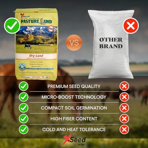 X-Seed Pasture Land Dry-Land Forage Seed Mixture with Micro-Boost – Tall Fescue Orchard Grass Ryegrass Endophyte Free Pasture for Safe Nutrition of Livestock, Formulated for Dry Areas – 25-Pound Bag