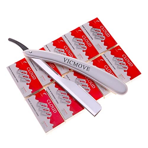 Professional Barber Straight Edge Razor Safety with 20-Pack Derby Blades - 100 Percent Stainless Steel - by VICMOVE (1 razor + 20 blades)