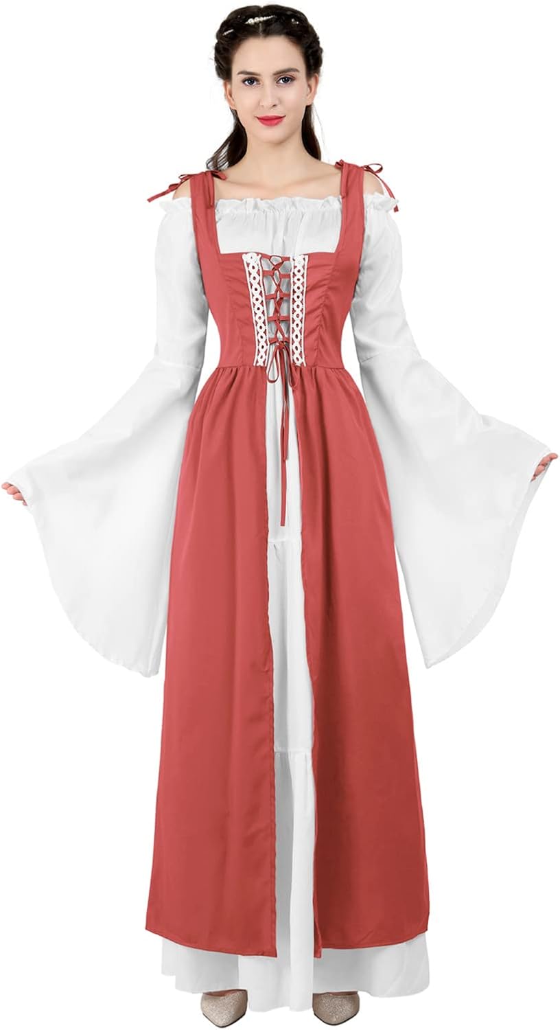 Kranchungel Renaissance Costume Women Dress: Flowy Long Sleeve Medieval Dress for Renaissance Faires & Medieval Festival