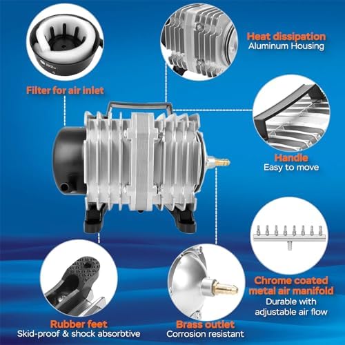 AquaMiracle Aquarium Air Pump Commercial Air Pump with Aluminum Housing, 600/1000/1200/1750GPH Fish Tank Bubbler Pond Aerator for Aquariums, Ponds