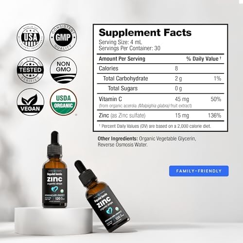 NutraChamps Liquid Zinc for Kids & Adults, Vegan, Pure Ionic Zinc Drops Enhanced with Vitamin C, Supplements for Immune Support
