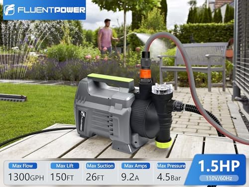 1HP Portable Garden Transfer Pump, 900GPH Electric Sprinkler Booster Pump, Shallow Well Jet Pump for Home Lawn Irrigation and Water Draining
