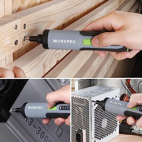 WORKPRO 4V Electric Screwdriver, Rechargeable Cordless Screwdriver Set with 35 Bits, Extension Rod, USB Charging Cable in Carrying Case, LED Light