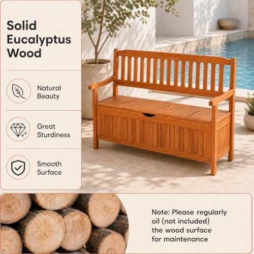 Tangkula Outdoor Wood Storage Bench Deck Box, Entryway Porch Storage Bench with Inner Removable Dust-Proof Lining & Portable Handles