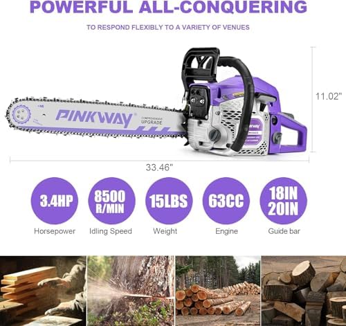 2-cycle 63CC Chainsaw Saw Gas Powered 20" Chain Saws Cordless Petrol Saw Handheld Chainsaw for Cutting Wood Trees Branches (63ACK)