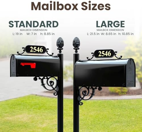 Charleston Black Mailbox System (Standard) | Cast aluminum curbside mailbox post kit features a standard black mailbox, custom address plate