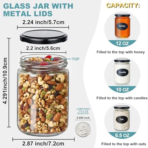 Ritayedet 12oz Glass Jars with Lids, 20 Pack Mason Jars for Candle