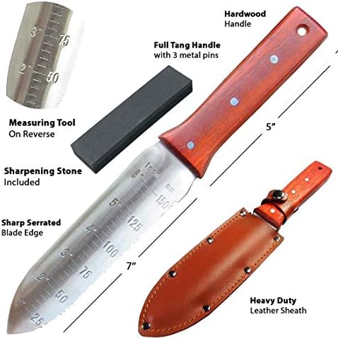 Black Iron Hori Hori Garden Knife [7 Inches, Japanese Stainless Steel] Durable Gardening Tool for Weeding, Digging