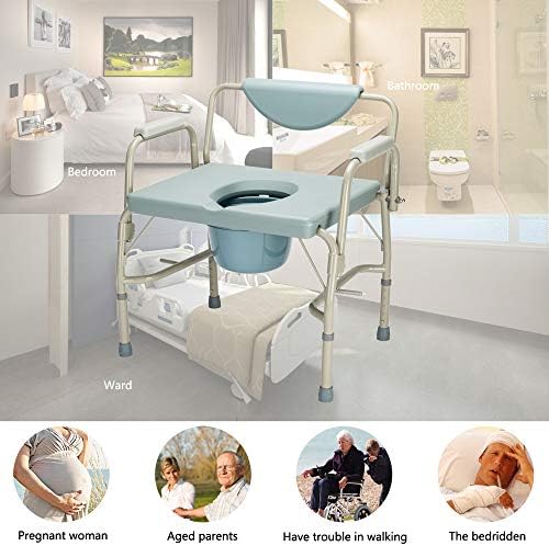 Mefeir 550 lbs Heavy Duty Drop Arm Medical Bedside Commode Chair, Homecare Toilet Seat with Safety Steel Frame, 6 Quart Capacity Pail