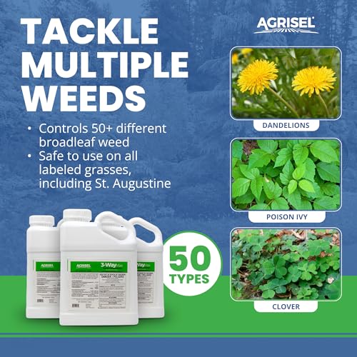 Agrisel 3 Way Max Weed Killer, Eliminate 50+ Weeds, Pet Safe, 128 Ounces | Safe on Grass, Weed Spray, Low Odor, Easy Mixing