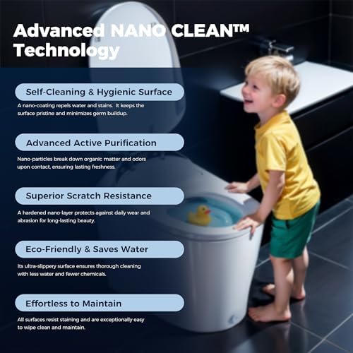 Smart Toilet with Bidet built in, Bidet Toilet with Water Filtration | Nano Self-Cleaning Glaze, Pump assisted, Auto Deodorizer, Blackout Flush