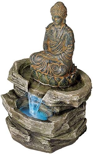 Meditating Buddha 24" High Outdoor Indoor Large Bubbler Fountain with Light | Zen Asian Decor Resin Floor LED Standing Water Feature for Outside Garden Patio Yard Backyard Porch Deck