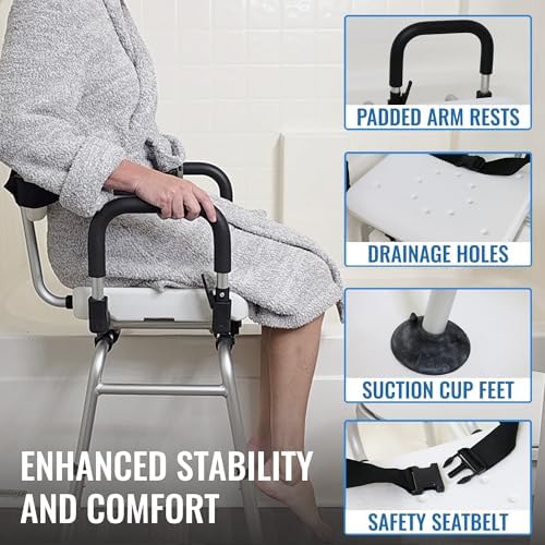 DMI Tub Transfer Bench and Shower Chair with Non Slip Aluminum Body, FSA Eligible, Adjustable Seat Height and Cut Out Access, Holds Weight up to 400 Lbs, Bath and Shower Safety, Transfer Bench
