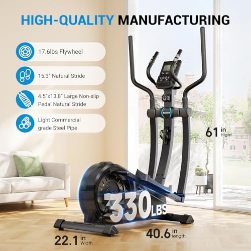 THERUN Elliptical Exercise Machine, Hyper-Quiet Magnetic Elliptical Machine for Home