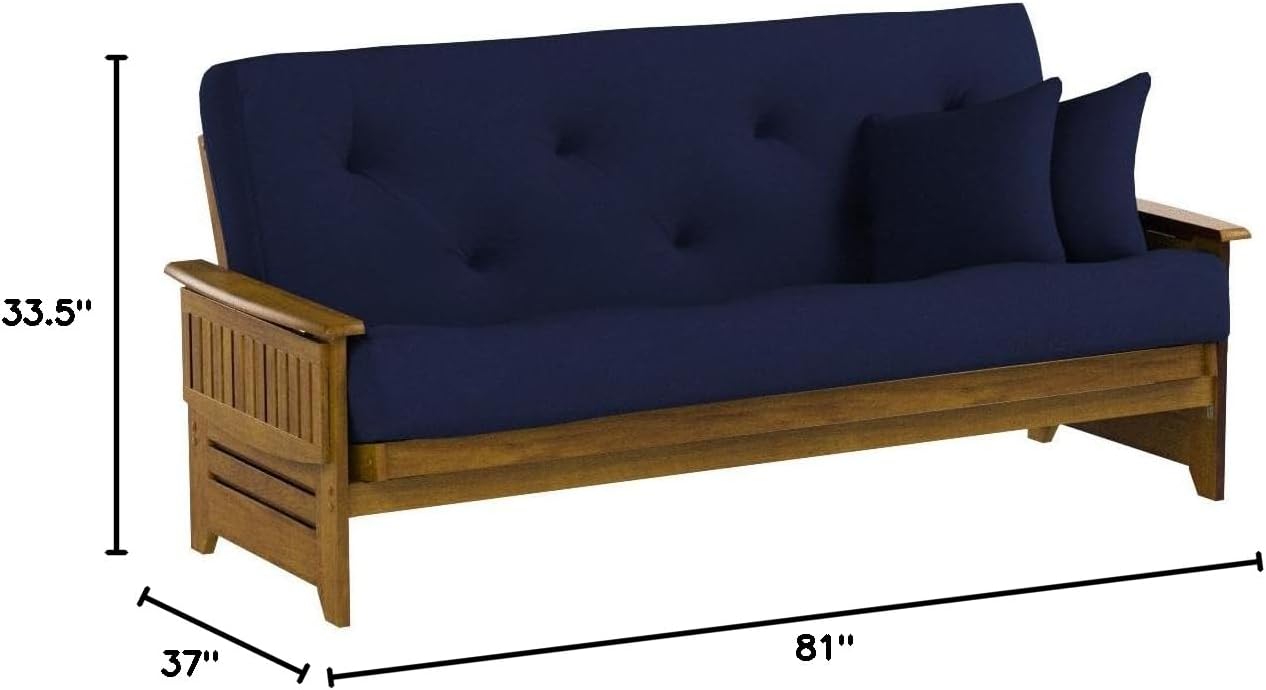 Brentwood Tray Arm Futon Sofabed Set - Queen Frame, 8" Microfiber Fudge Mattress, Heritage Finish