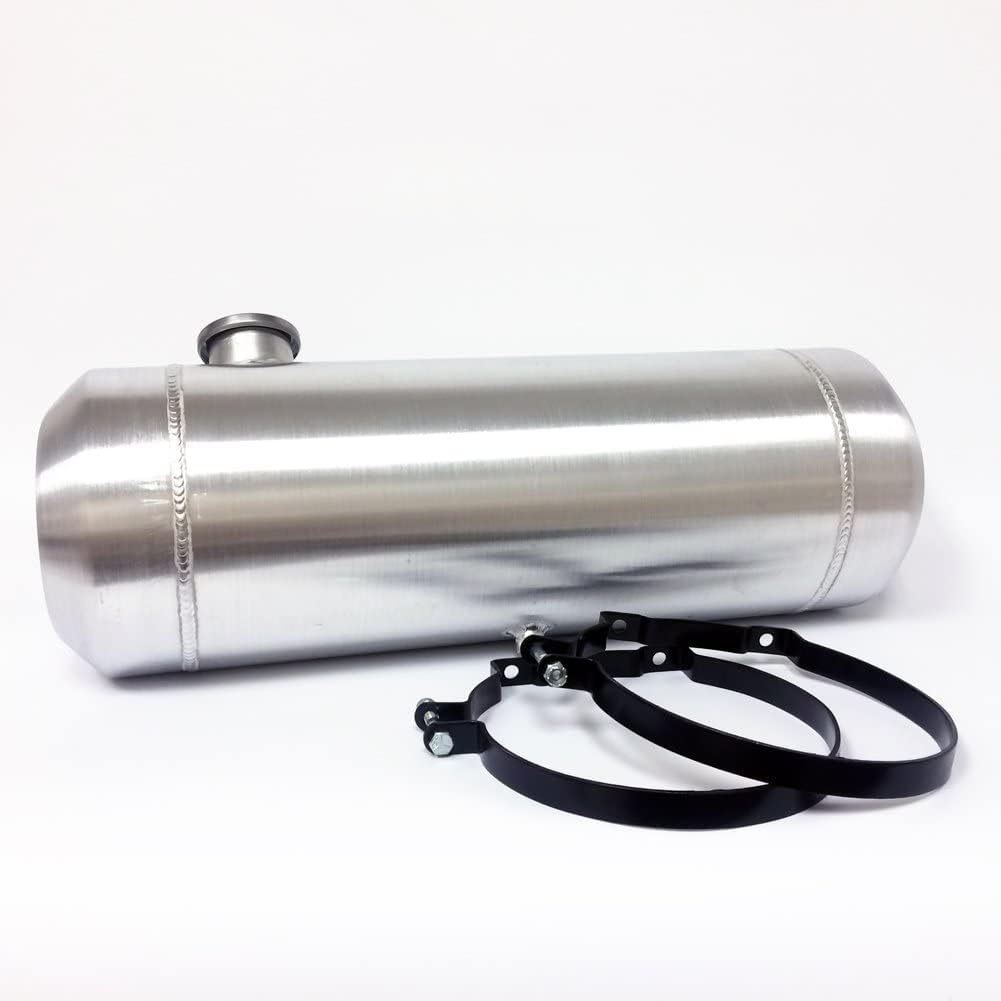 JSD 5 Gallons 8”x24“ Aluminum Spun Round Fuel Gas Tank Cell Fuel Tank with Bracket End Fill 1/4" NPT Outlet