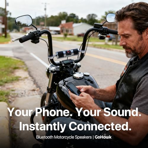GoHawk Motorcycle Bluetooth Speakers, Waterproof Radio Audio System | Built-in Amplifier, FM Radio, AUX Input, USB, Great for ATV, Scooter Bike