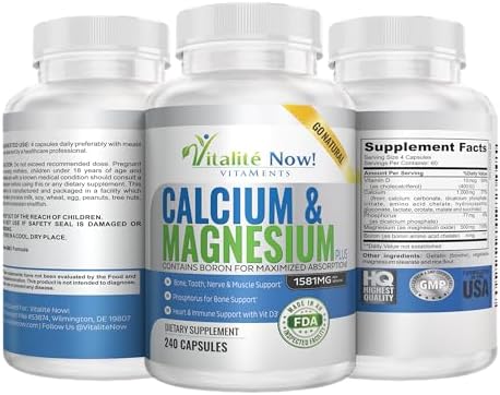 Vitalité Now! Calcium Magnesium Supplement 1000mg with Vitamin D | 10 Forms of Calcium for Maximum Absorption - Bone Strength Support with Boron