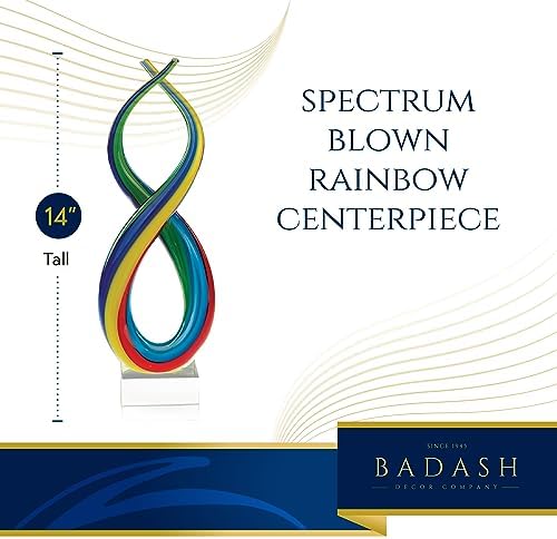 Badash Rainbow Murano-Style Art Glass Sculpture Centerpiece, 14 Inch | Murano-style art glass sculpture for tabletop decor, living rooms, offices