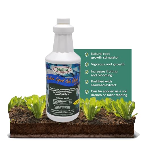 Medina Liquid Fish Blend Fertilizer 2-3-2, 1 Gallon | Gro, Bloom, and Lush Gardens, Seaweed Enriched Plant Food, Vibrant Growth and Blooms, Available