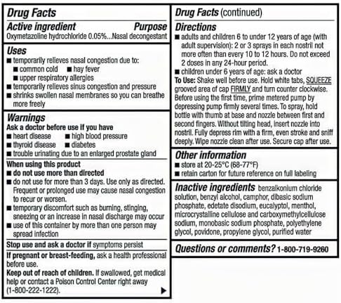 Berkley Jensen No Drip Severe Congestion Nasal Spray - Maximum Strength Decongestant with Oxymetazoline HCl & Menthol - Pump Mist Applicator, No Steroid, 12 Hour Relief, 1 Fluid Ounce (Pack of 3)
