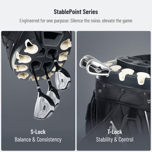 StablePoint Golf Cart Bag with 14-Way Full-Length Divider Top | S&T-Lock Golf Bag for Men with Magnetic Pocket, Cooler Pocket & Rain Cover