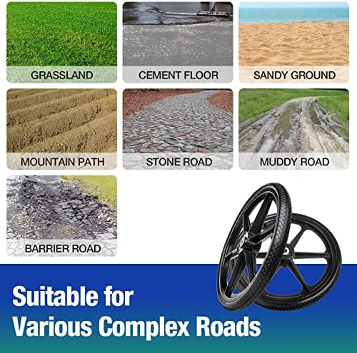 20" Flat Free Wheelbarrow Tires with 4Pcs 5/8" Bearing, Pu Flat Free Wheels Compatible with 2.44" Centered Hub for rubber-maid Garden Carts