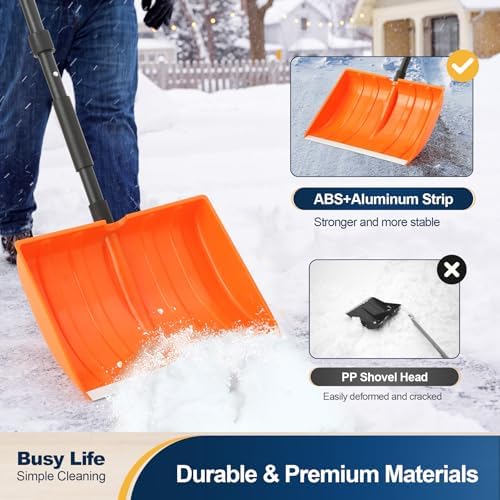 Yocada Snow Shovel 55" Long for Home Garage Driveway Snow Removal | D-Grip Handle Aluminum Strip Large Capacity Orange Shovel for Garden Car Camping