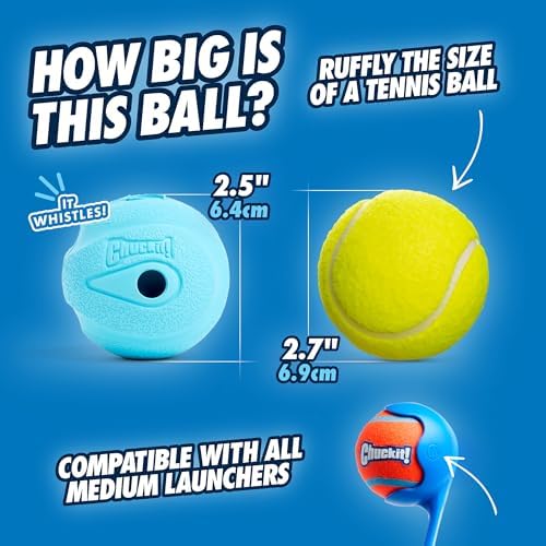 Chuckit! The Whistler Ball Dog Toy, Medium (2.5 Inch Diameter) for Dogs 20-60 lbs, Pack of 2, Multicolor