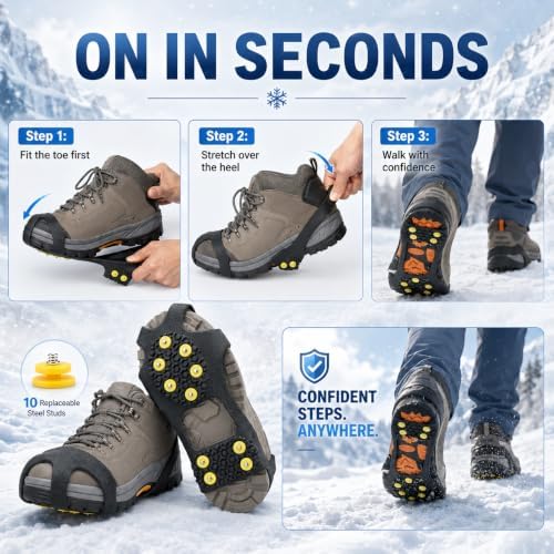 Ice Cleats for Shoes and Boots, Ice Snow Traction Cleats Grippers, Non Slip Shoe Ice Grippers