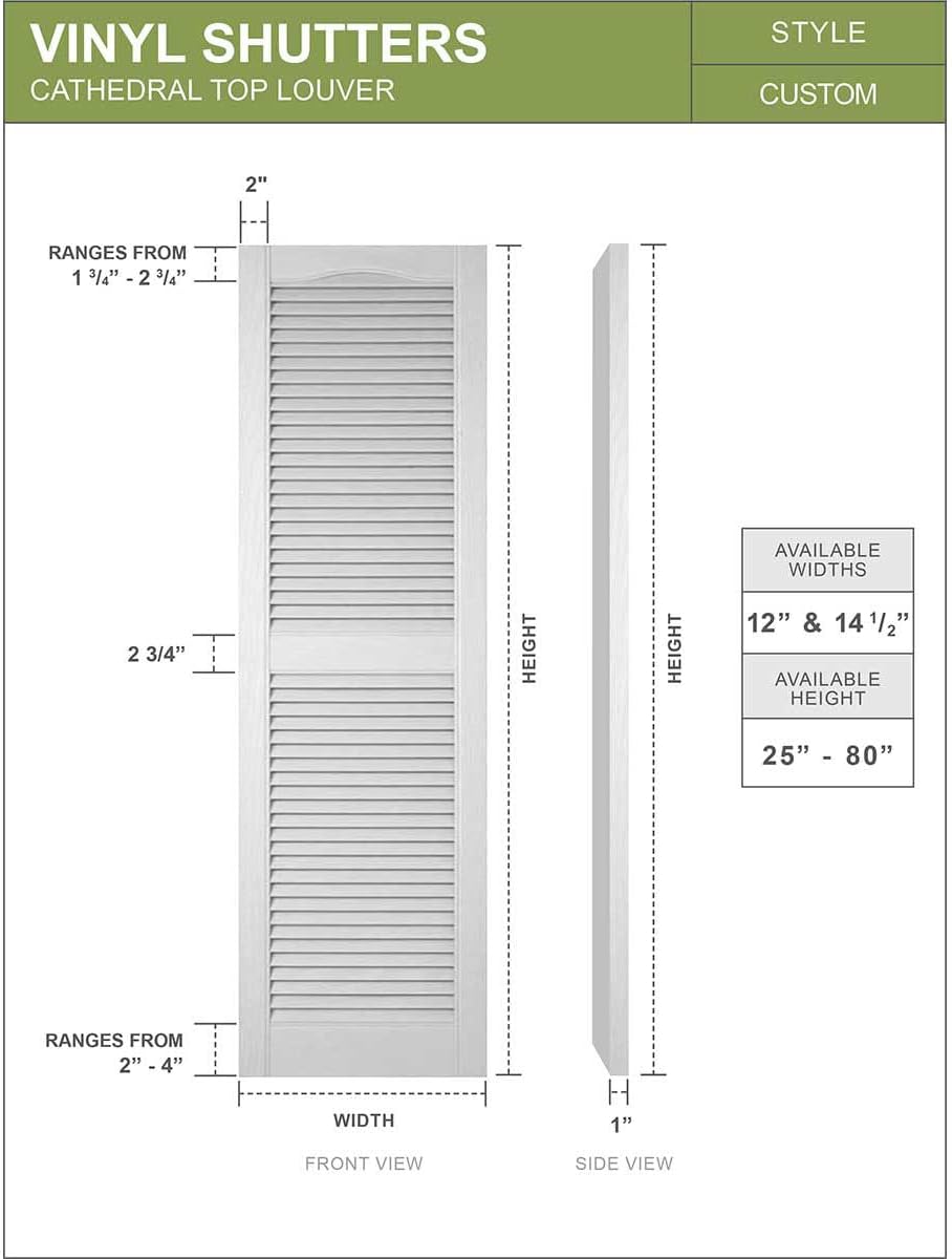 Mid America 00011455002 Standard Size Cathedral Top Center Mullion, Open Louver Vinyl Shutter, w/Installation Shutter-Lok's & Matching Screws (Per Pair), 002, 14 1/2"W x 55"H, Black
