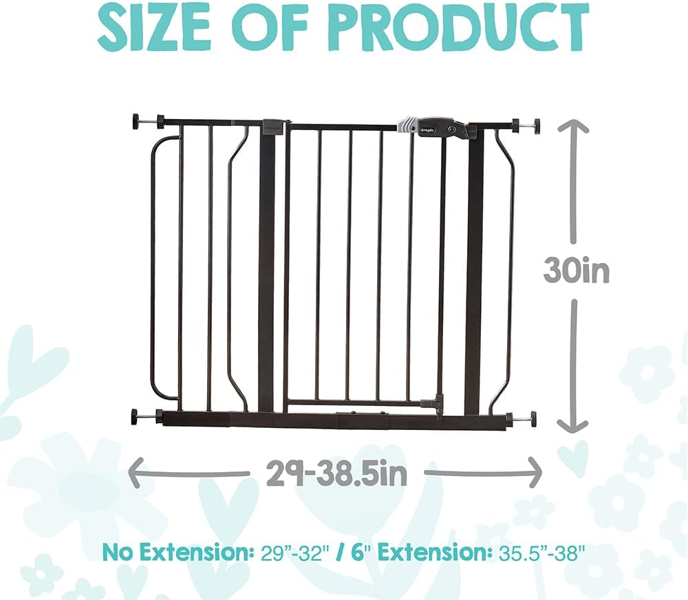 Regalo Safety 29"-49" Extra Wide Baby Gate, Bottom of Stairs & Doorways | Pressure Mounted with Door, For Babies, Toddlers & Pets, White, Tested & Trusted for 30 Years