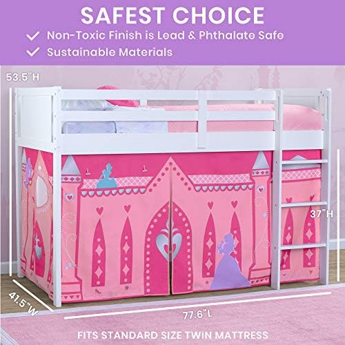 Delta Children Twin Loft Bed with Guardrail and Ladder (Coordinates with Loft Bed Tents Sold Separately), White