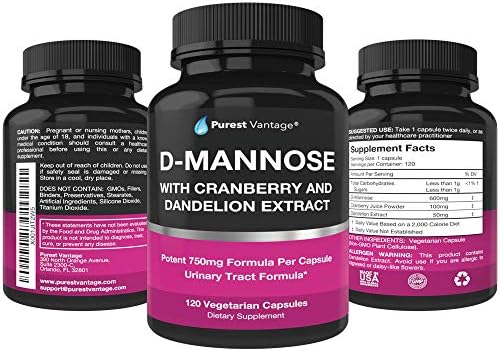 D-Mannose Capsules, 600mg D mannose with Cranberry, 120 Caps | 750mg Formula for Bladder, Urinary Tract and UTI Support, D-Mannose
