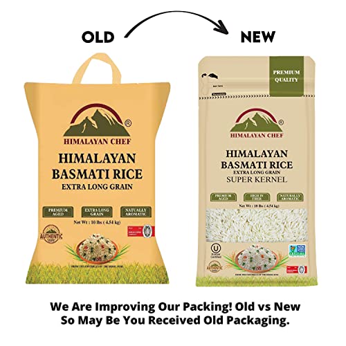 Himalayan Chef Basmati Rice,Extra Long Grain Rice Fluffy Quick Cooking Aromatic - 10 lbs.(Packaging May Vary)