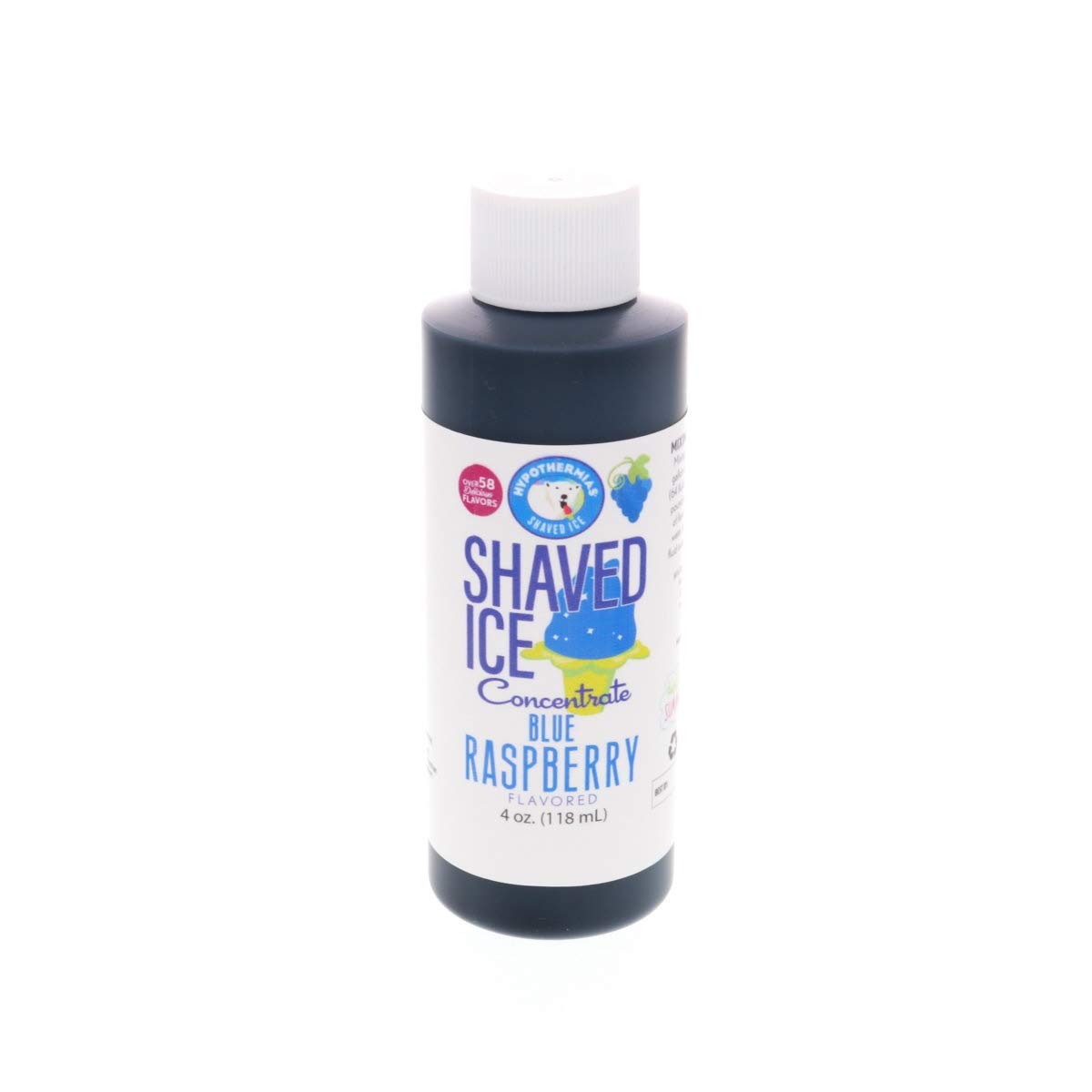 Hypothermias Shaved Ice and Snow Cone Syrup Unsweetened Flavor Concentrate - 4 Fl. Oz - Makes 1 Gallon of Syrup - Blue Raspberry - Must Add Filtered